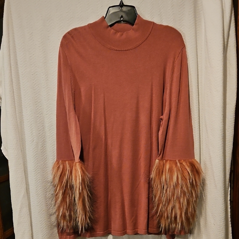 Chic Long Sleeve Top with Faux Fur Cuffs